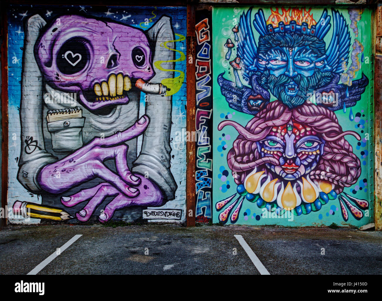 Atemberaubende urbane Kunst auf einem Parkplatz in Blackpool Stockfoto