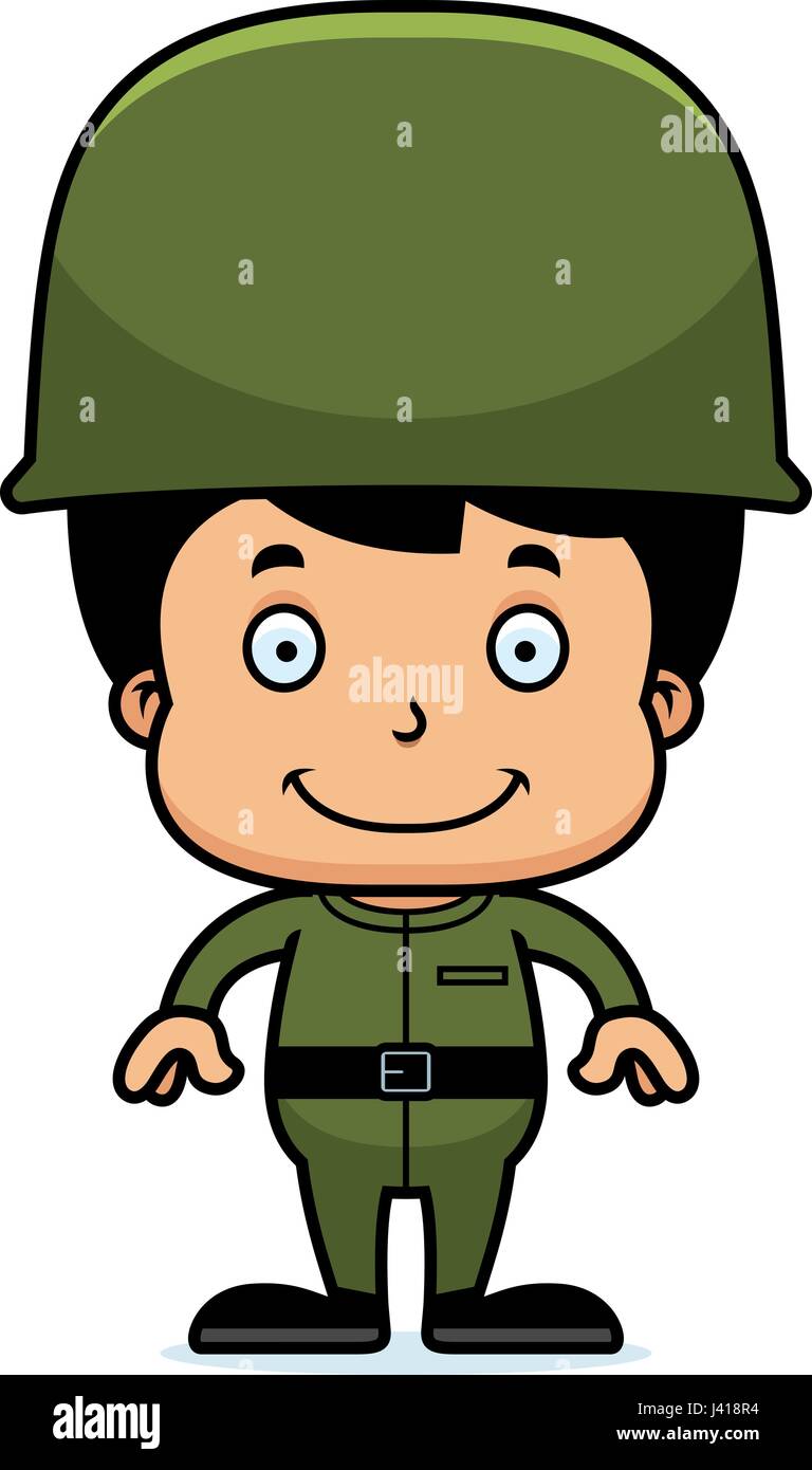 Ein Cartoon Soldat junge Lächeln auf den Lippen. Stock Vektor