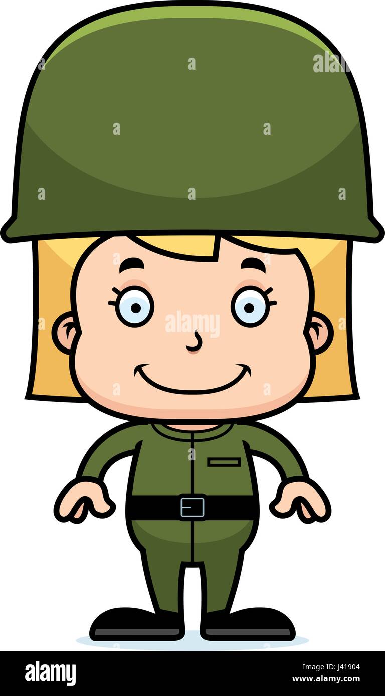 Ein Cartoon Soldat Mädchen lächelnd. Stock Vektor