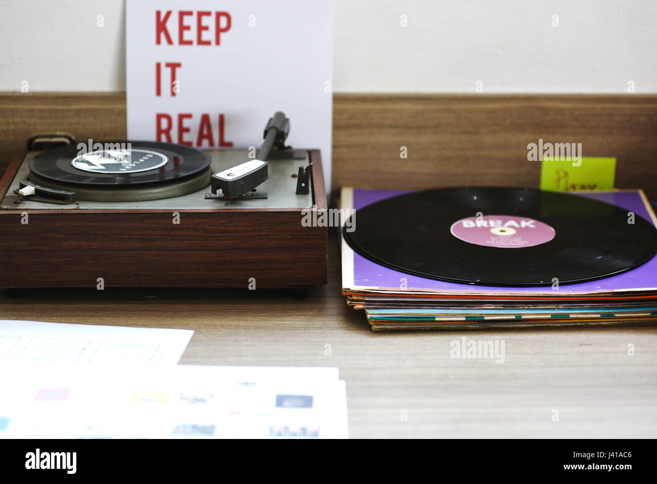 Retro Vinyl Disc Plattenspieler Player Musik Unterhaltung Freizeit Stockfoto