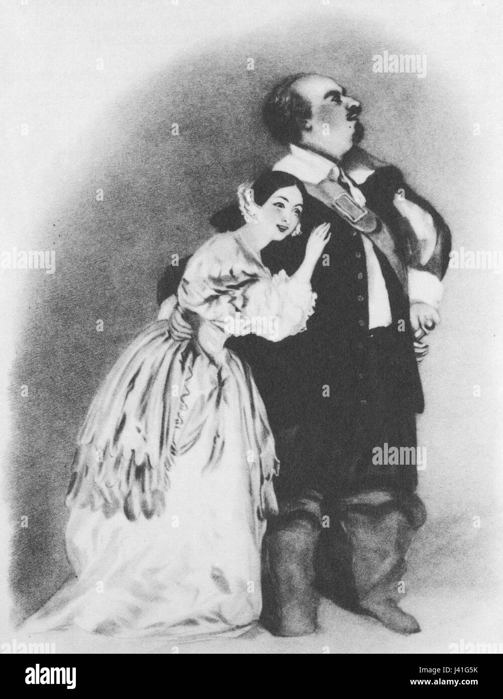 Luigi Lablache und Giulia Grisi traten 1835 in der Oper I Puritani im Kings Theatre in London auf. Die Aufführung ist bedeutend in der Operngeschichte und zeigt berühmte Sänger der damaligen Zeit. Stockfoto