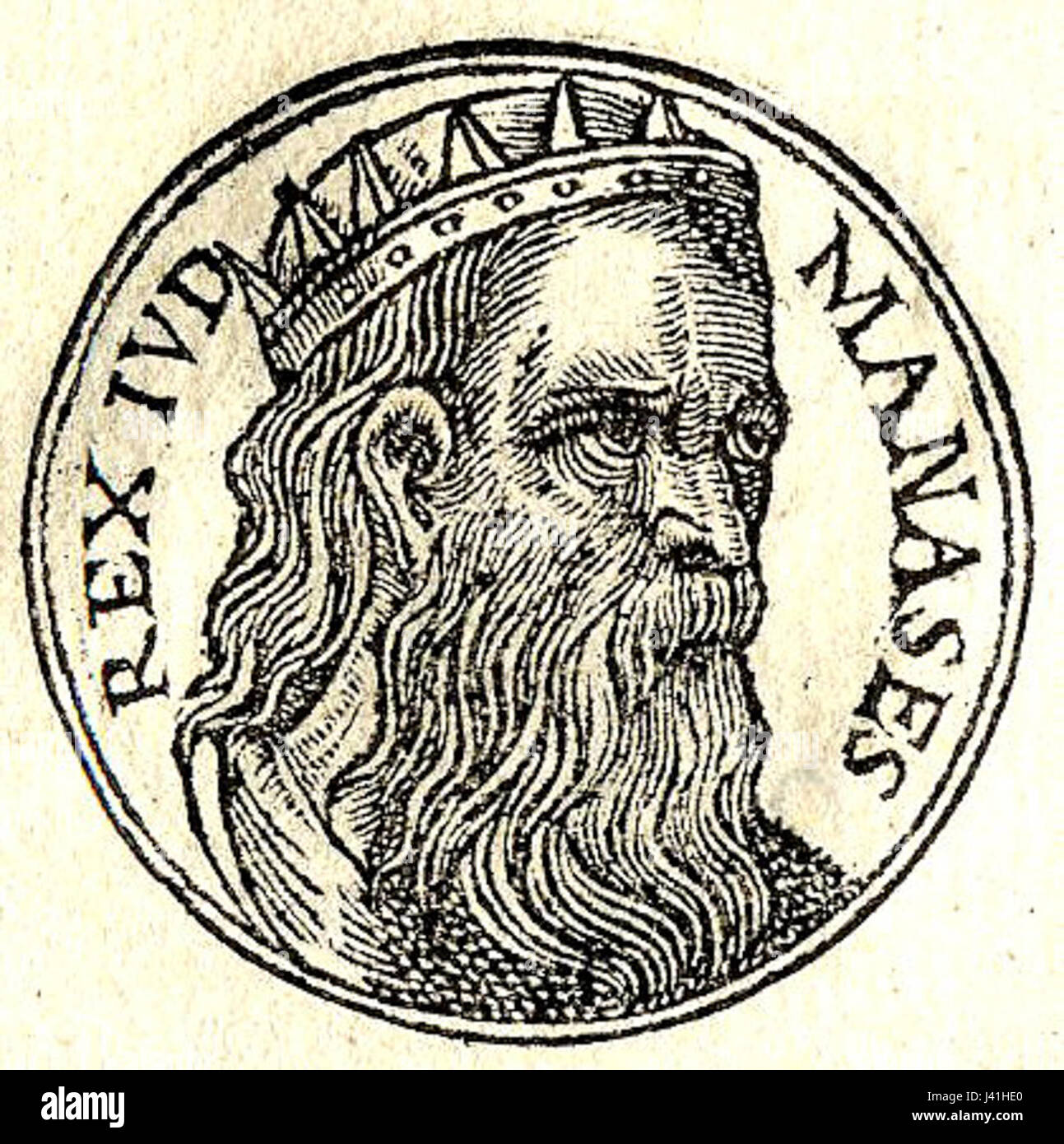 Manas (auch bekannt als Manasse) war eine biblische Figur, der König von Juda. Seine Herrschaft ist bekannt für seine komplexe Beziehung zum Glauben und zur Führung im alten Israel. Stockfoto