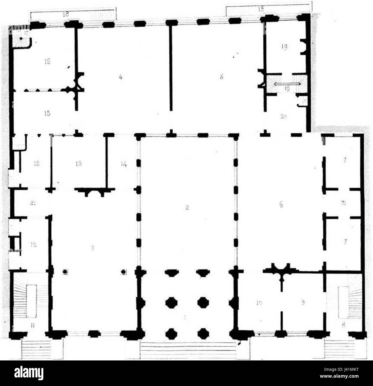 Der Grundriss des Koninklijk Postkantoor in Amsterdam beschreibt das architektonische Layout dieses historischen Postgebäudes und zeigt seine Design- und Funktionsbereiche. Stockfoto