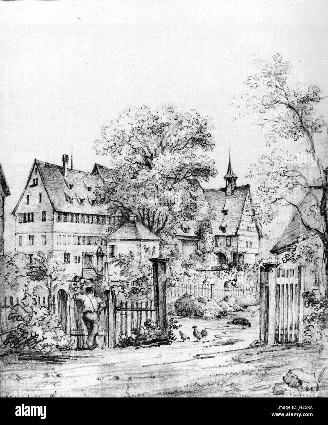 Das Bild zeigt ein Kunstwerk des unbekannten Künstlers Lauffen aus der Zeit um 1840. Dieses Werk spiegelt den künstlerischen Stil der Epoche wider und erfasst historische Szenen mit einem Fokus auf visuelle Details. Stockfoto