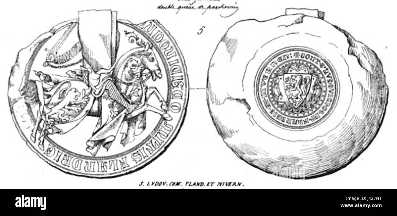 Ludwig I. von Flandern, auch bekannt als Ludwig von Male, war ein mittelalterlicher Herrscher im 14. Jahrhundert, bekannt für seinen Einfluss in Flandern und seine bedeutende Rolle in den politischen und militärischen Angelegenheiten der Zeit. Stockfoto