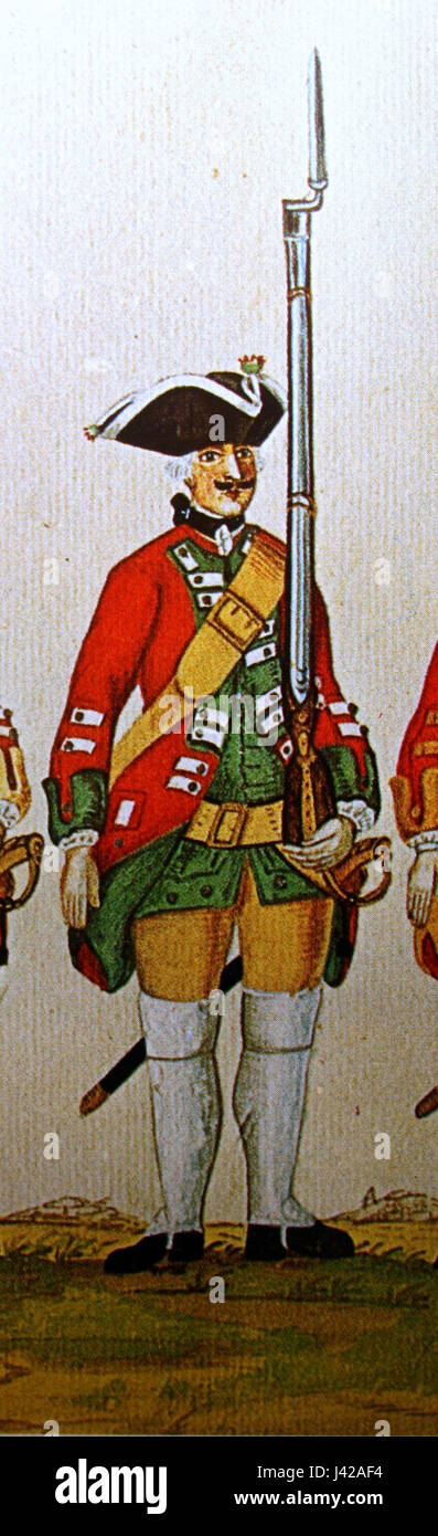 Das Kurhannoversche Infanterieregiment Nr. 10 war eine Einheit der hannoverschen Armee im 18. Jahrhundert. Dieses Bild zeigt ihre herausragenden militärischen Insignien und zeigt ihre Rolle in der europäischen Militärgeschichte. Stockfoto