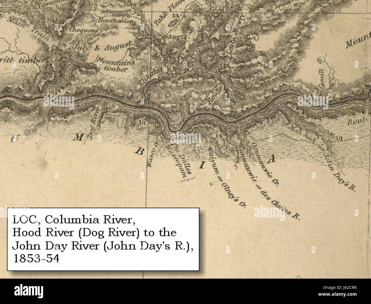 LOC-Archive Karte Hood River John Day 1854 mini Stockfoto