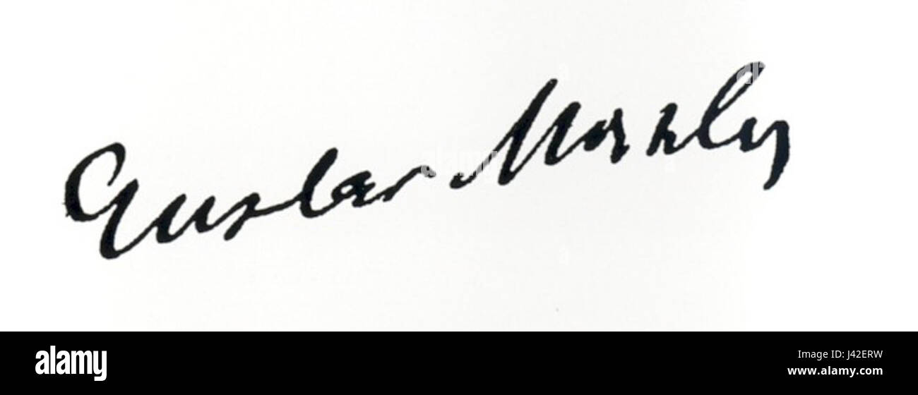 Dieses Bild zeigt die Signatur von Gustav Mahler, einem bekannten Komponisten und Dirigenten der Spätromantik. Seine Beiträge zur symphonischen und Orchestermusik, insbesondere in Sinfonien, gelten als entscheidend für die Entwicklung der klassischen Musik im späten 19. Und frühen 20. Jahrhundert. Stockfoto