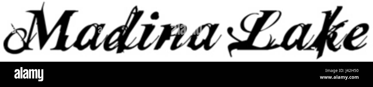 Das Madina Lake Logo repräsentiert die Identität der Rockband Madina Lake. Das Logo enthält Elemente des Images ihrer Band und musikalische Themen und symbolisiert ihre künstlerische Vision. Stockfoto