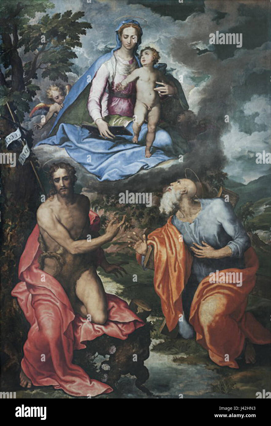 Marco Pino, Madonna mit Kind und Heiligen, 1557 Stockfotografie Alamy