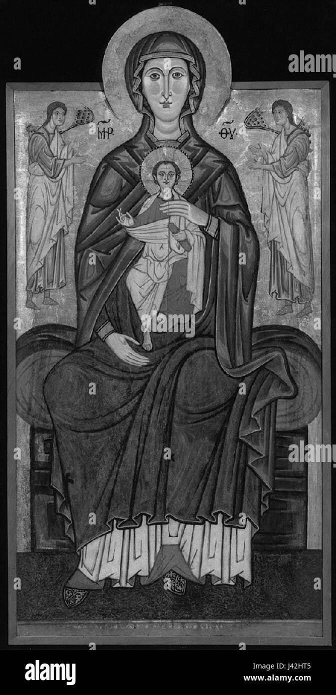 Die Madonna di Rovezzano, um 1200, ist ein bedeutendes italienisches Kunstwerk, das wahrscheinlich im Mittelalter in der Toskana entstanden ist. Sie stellt die Jungfrau Maria dar und ist bekannt für ihre religiöse Symbolik und den Einfluss der romanischen Kunst. Stockfoto