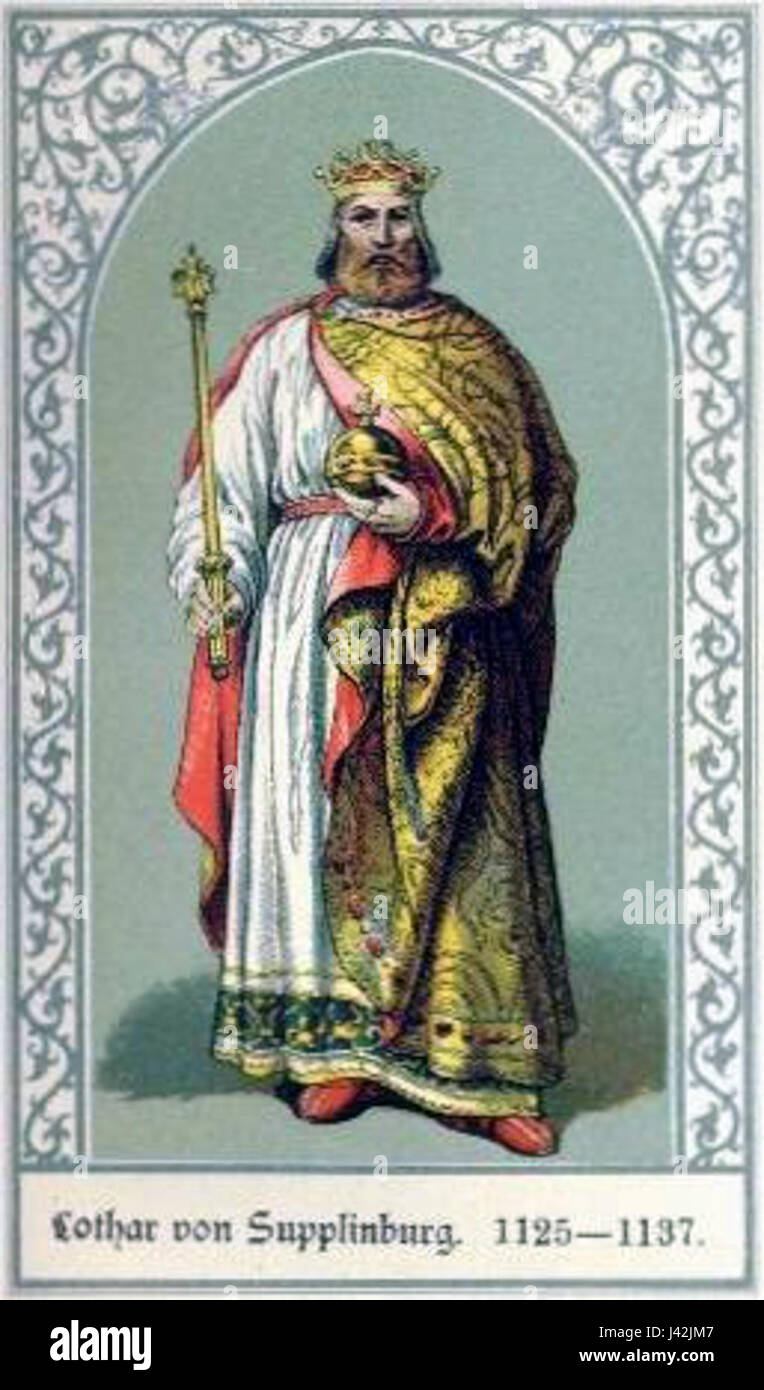 Lothaire III. War im 12. Jahrhundert Kaiser des Heiligen Römischen Reiches, bekannt für seine Rolle in der Politik des mittelalterlichen Europas. Seine Herrschaft war geprägt von Machtkämpfen und Bündnissen in der komplexen politischen Landschaft dieser Zeit. Stockfoto