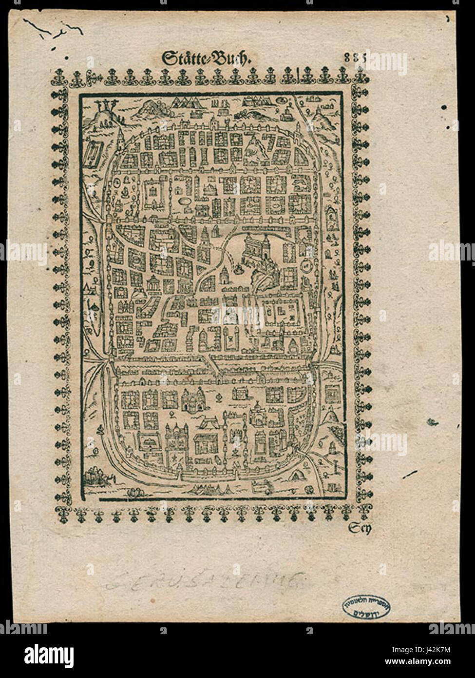 Karte von Jerusalem 1658 Stockfoto