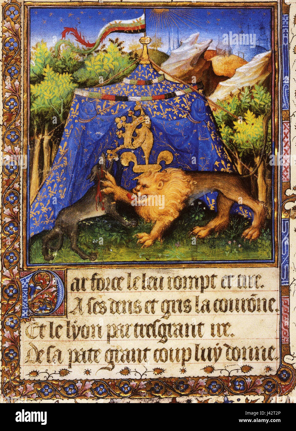 *Loup Orleans* bezieht sich auf eine historische Figur, möglicherweise verbunden mit dem Löwen von Bourgogne, einem Symbol für Macht und Adel in der französischen Heraldik. Dieser Begriff bezieht sich auf ein Wappen oder ein historisches Erbe. Stockfoto
