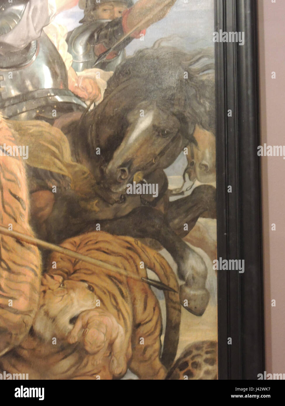 „La Chasse au tigre“ ist ein berühmtes Werk, das eine Tigerjagd darstellt und die Faszination der Jagd und die kulturelle Bedeutung solcher Ereignisse in der historischen Kunst widerspiegelt. Stockfoto