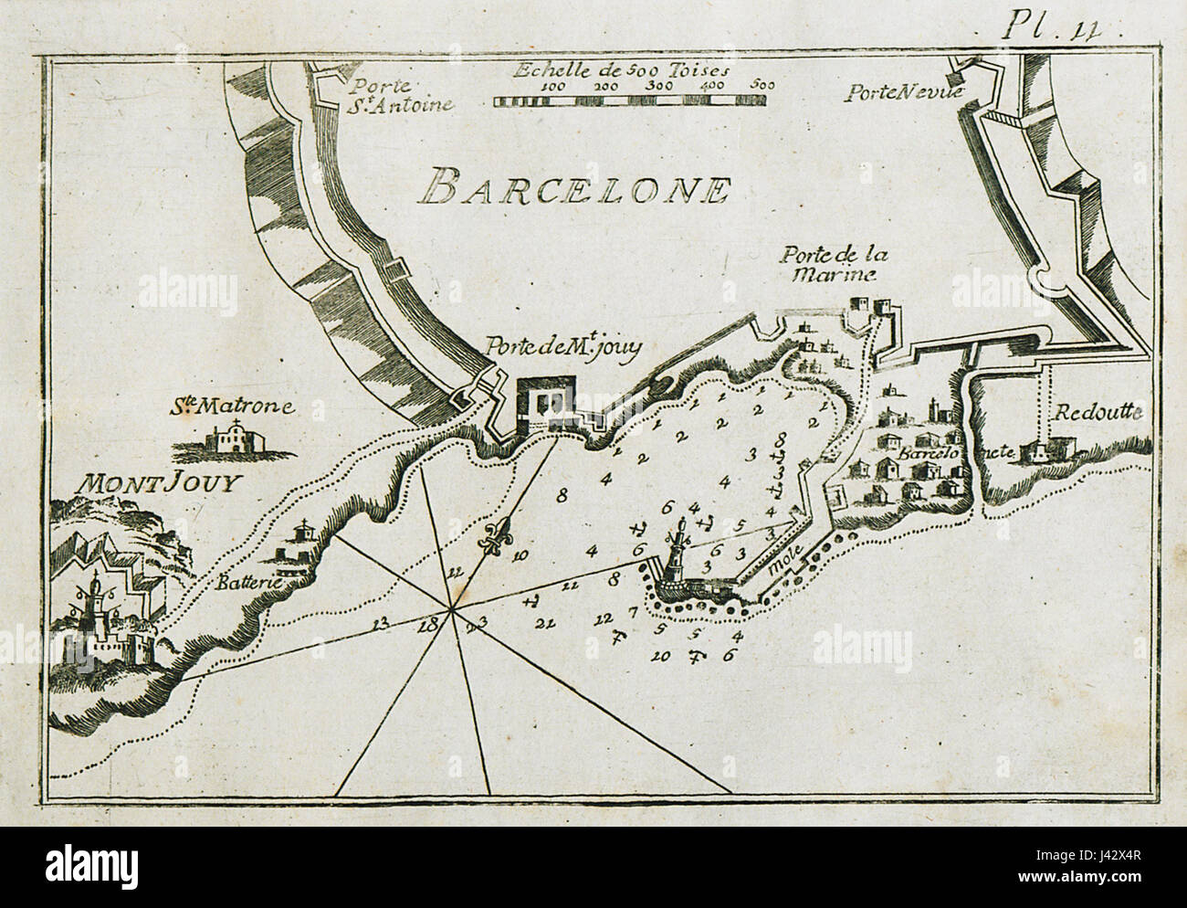 Karte von Hafen von Barcelona Roux Joseph 1804 Stockfoto