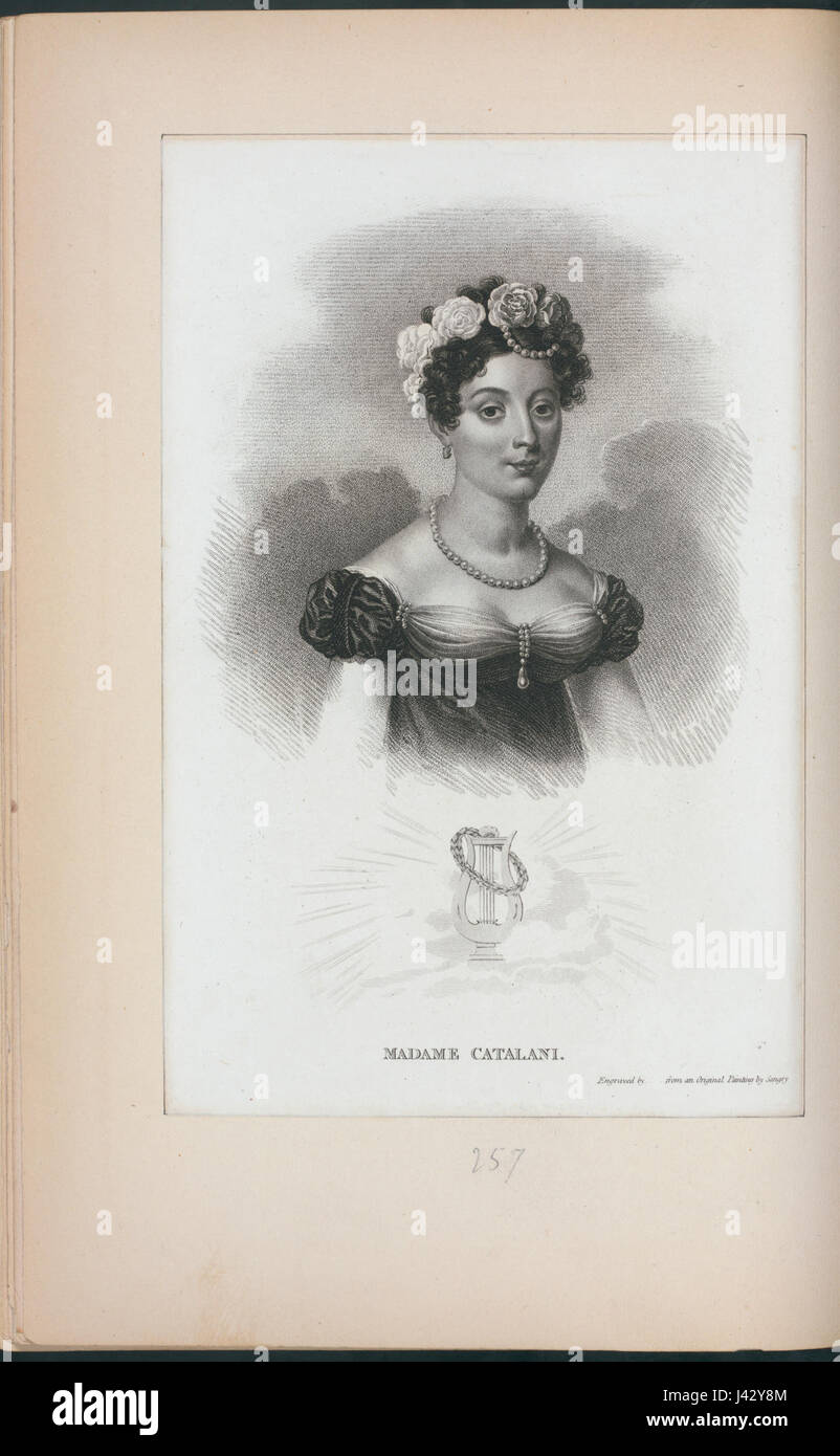Madame Catalani, eine berühmte Opernsängerin, wird in einem historischen Bild oder Dokument dargestellt, das ihre Bedeutung in der Musikgeschichte zeigt. Stockfoto