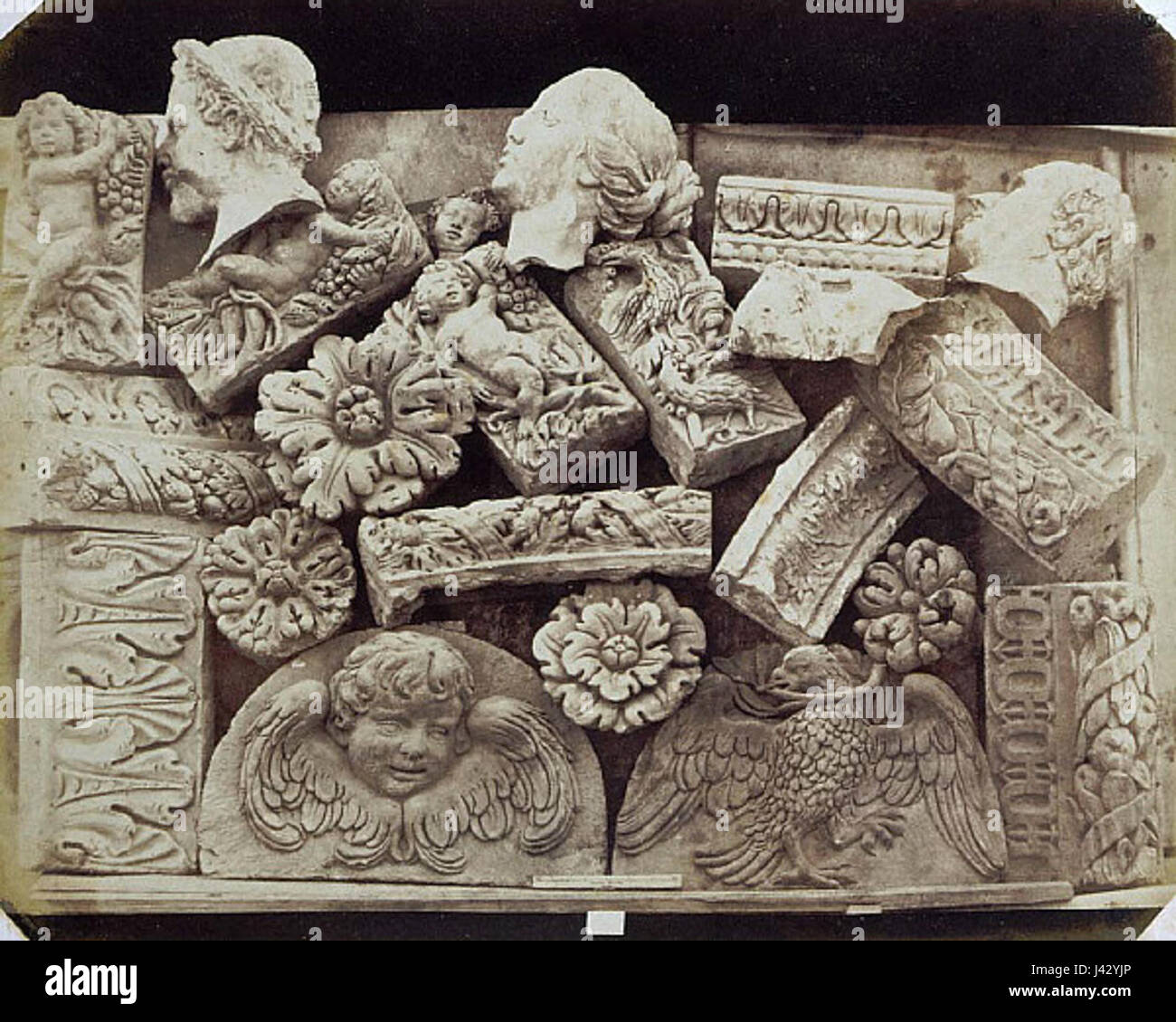 Ludwig Belitski Fragmente von Zierpflanzen Stein Grenzen und Dekoration Stockfoto