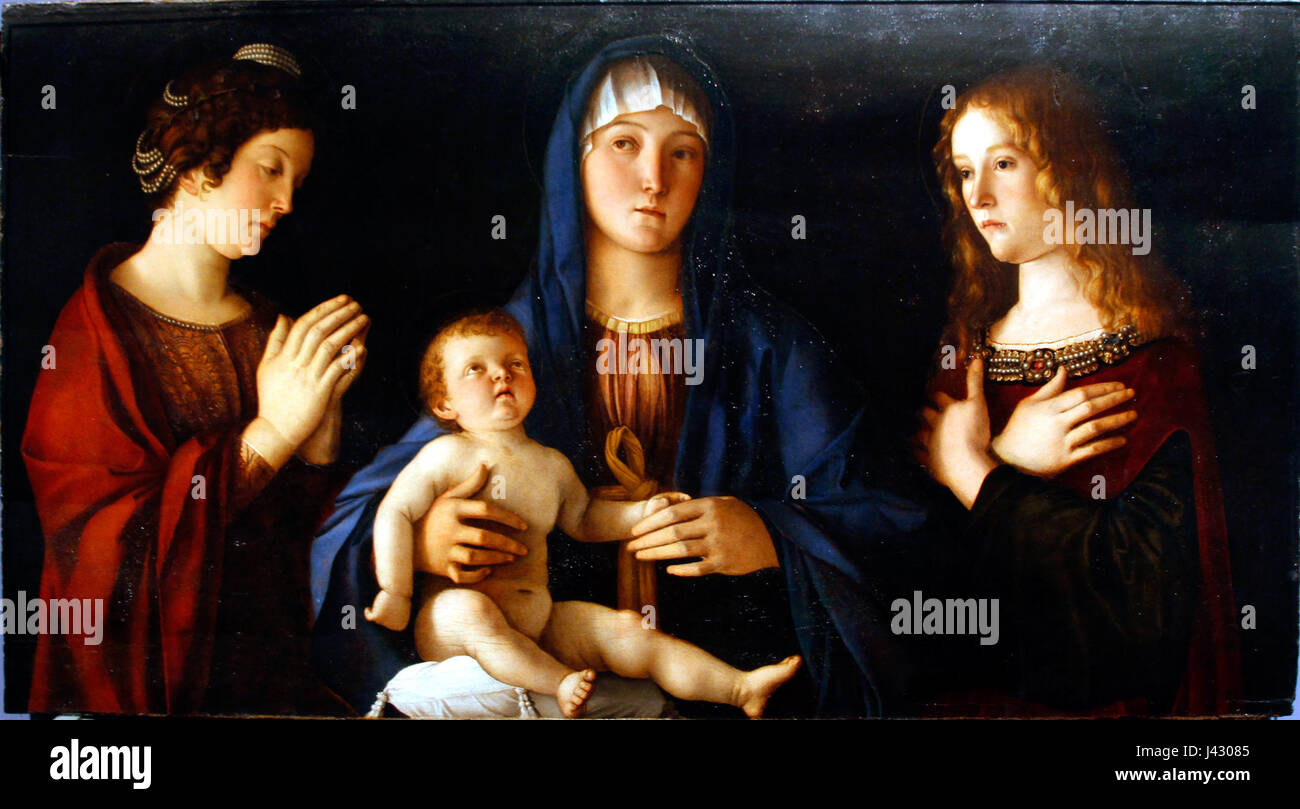 Madonna mit Kind zwischen Heiligen Catherine und Mary Magdalene von Giovanni Bellini Accademia Venedig 2016 Ernte Stockfoto