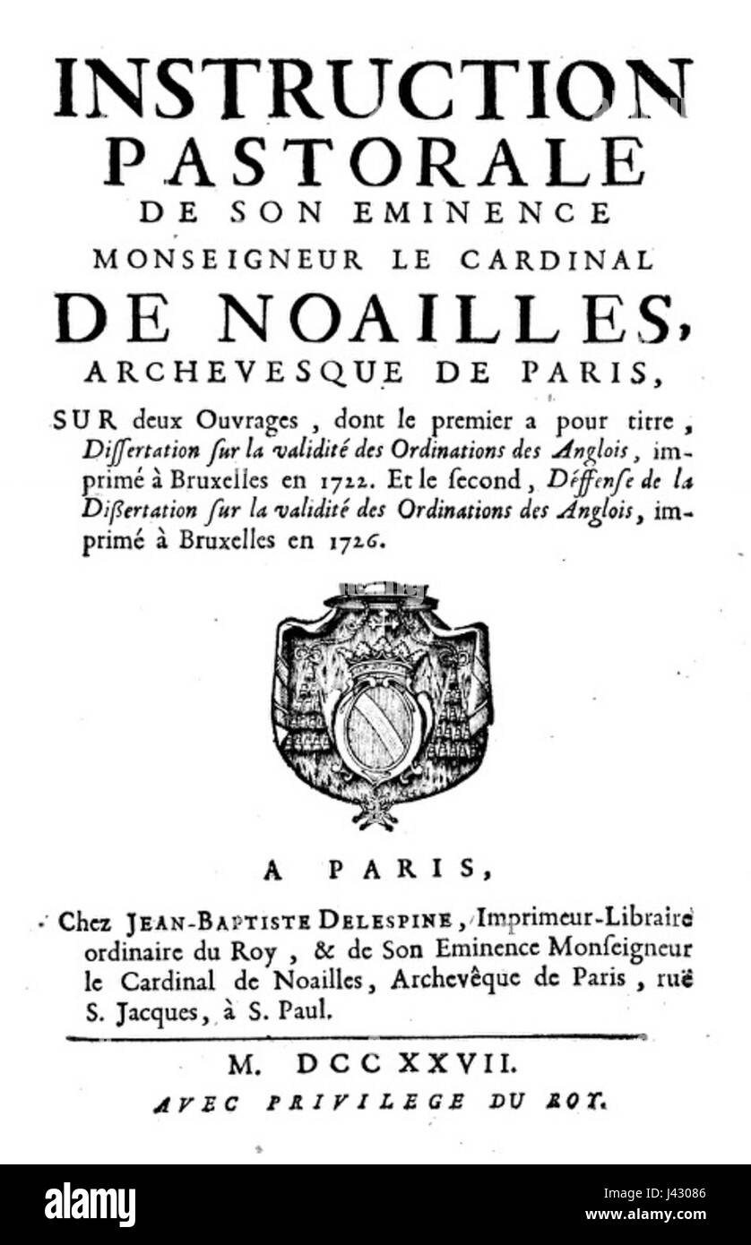 Louis Antoine de Noailles, Anweisung Pastorale (1727) Stockfoto