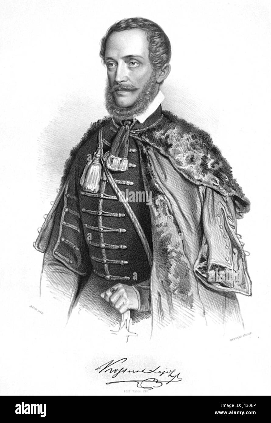 Porträt von Lajos Kossuth (1802–1894), einem prominenten ungarischen Anwalt, Journalisten und Staatsmann, der eine Schlüsselrolle in der Ungarischen Revolution von 1848–1849 spielte. Stockfoto
