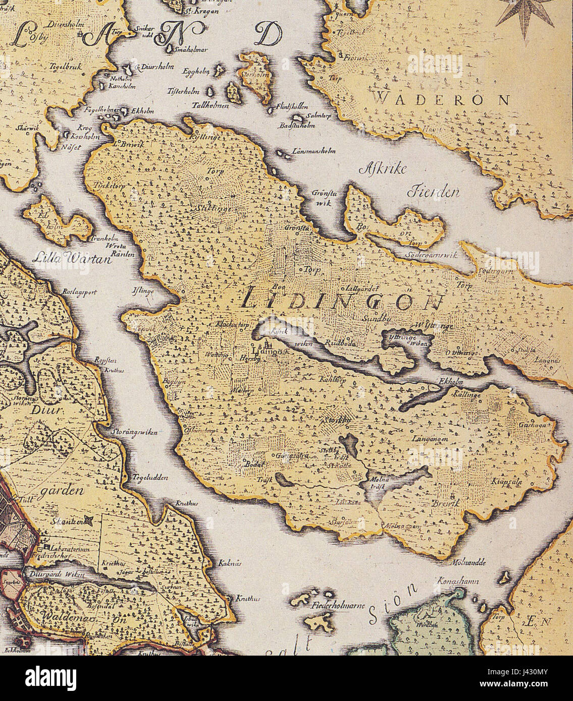 Lidingo Karta 1750 beschnitten Stockfoto