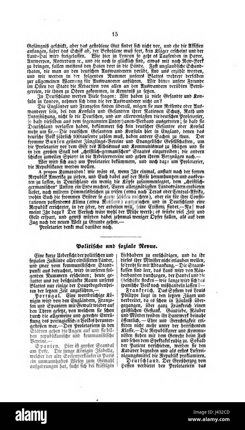 Die Kommunistische Zeitschrift (Kommunistische Zeitschrift) von 1847 war eine Schlüsselpublikation für frühe sozialistische und kommunistische Bewegungen. Es diskutierte politische Theorien, soziale Reformen und die Ideen des Marxismus, die die Entwicklung der linken Politik in Europa beeinflussten. Stockfoto