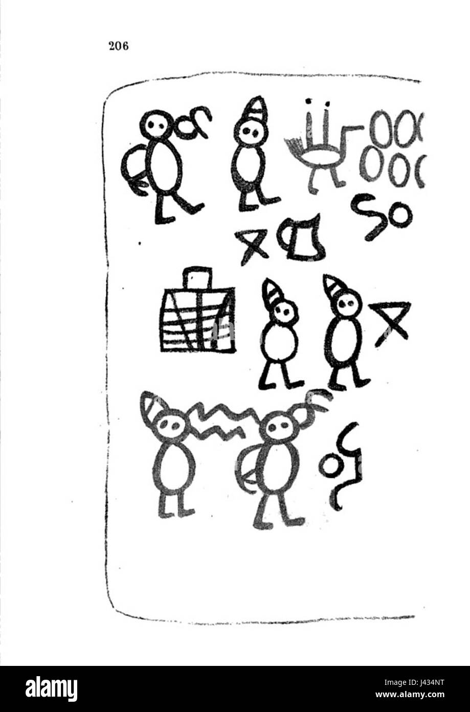 Das Livre des Sauvages (Buch der Wilden) ist ein französisches Manuskript aus dem 17. Jahrhundert, das indigene Kulturen Amerikas darstellt. Seite 206 enthält Illustrationen und Schriften, die historischen Kontext über das Leben und die Bräuche dieser Gruppen liefern und zum ethnographischen Verständnis früherer Kolonialbegegnungen beitragen. Stockfoto