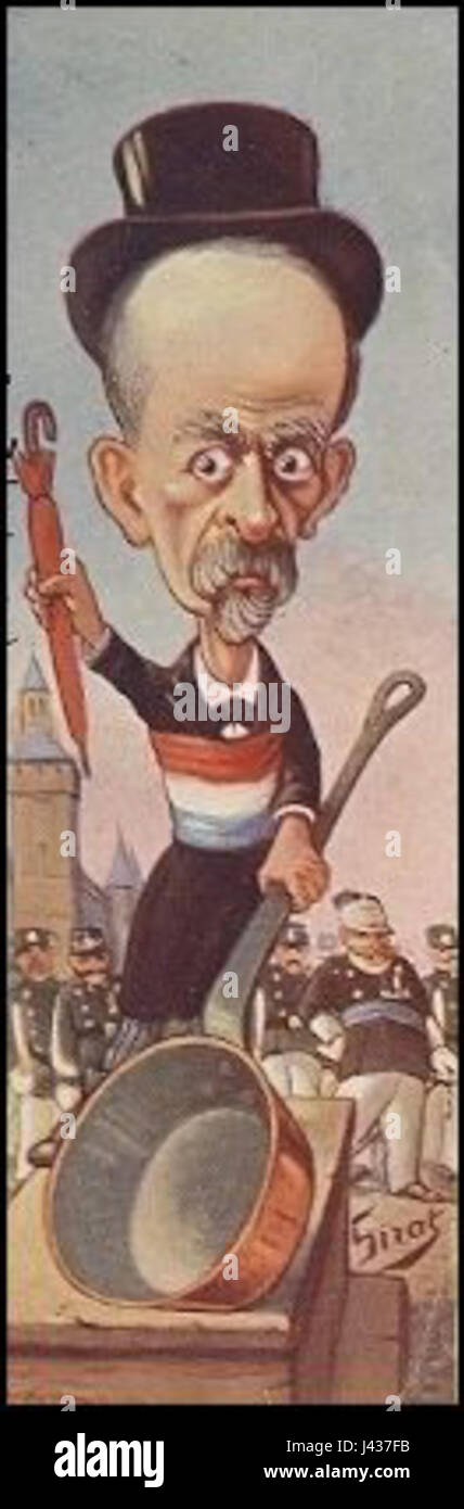 Der Lepine-Sirat-Zeichentrick ist ein bemerkenswertes Beispiel politischer Satire, die soziale oder politische Themen mit Humor darstellt. Diese Art der Karikatur ist in der Kulturgeschichte von Bedeutung für ihre Rolle bei der Kritik gesellschaftlicher Fragen und der Beeinflussung der öffentlichen Meinung. Stockfoto
