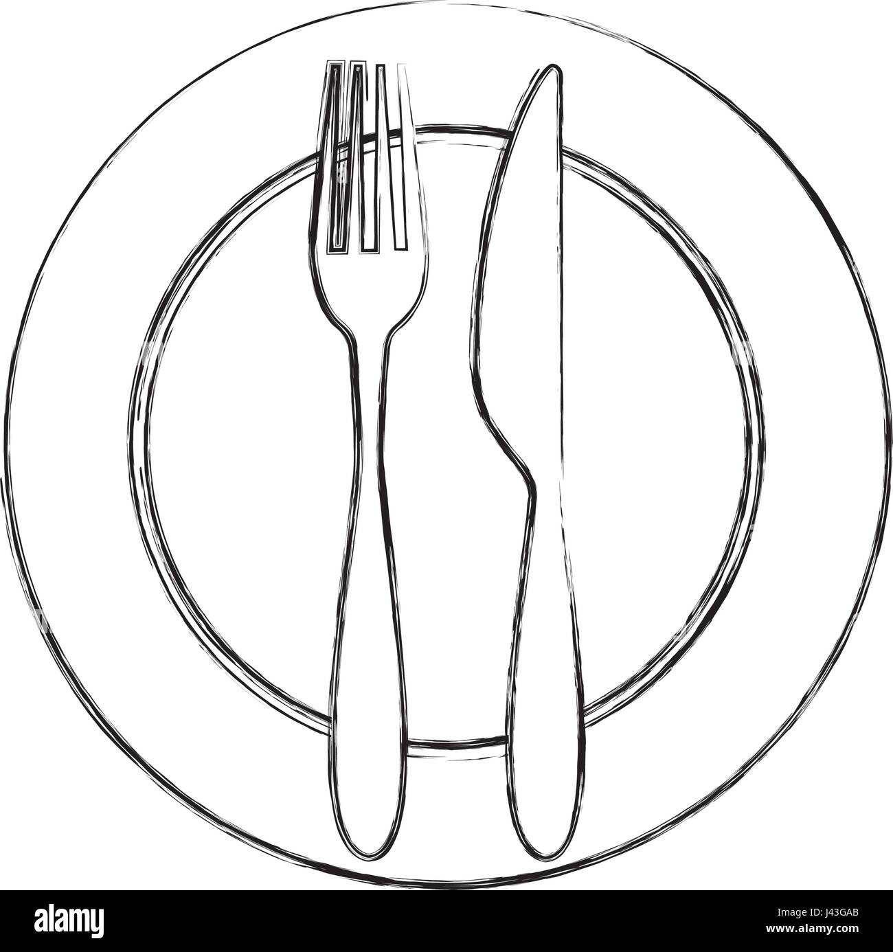Gabel und Messer mit Teller Besteck Stock-Vektorgrafik - Alamy