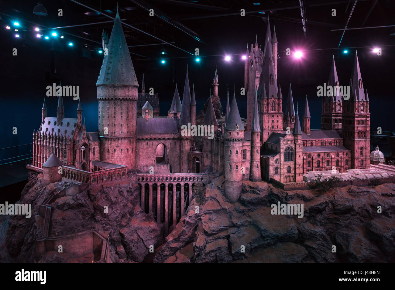 Modell von Hogwarts Schloss, Making of Harry Potter, Warner Bros.-Studio Tour, Leavesden, London Stockfoto