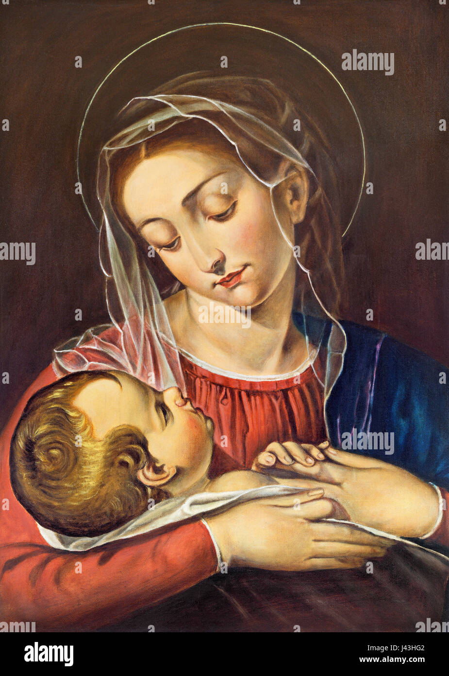 TURIN, Italien - 15. März 2017: Das Gemälde der Madonna mit dem Kinde in der Kirche Chiesa di San Dalmazzo unbekannten Künstlers. Stockfoto