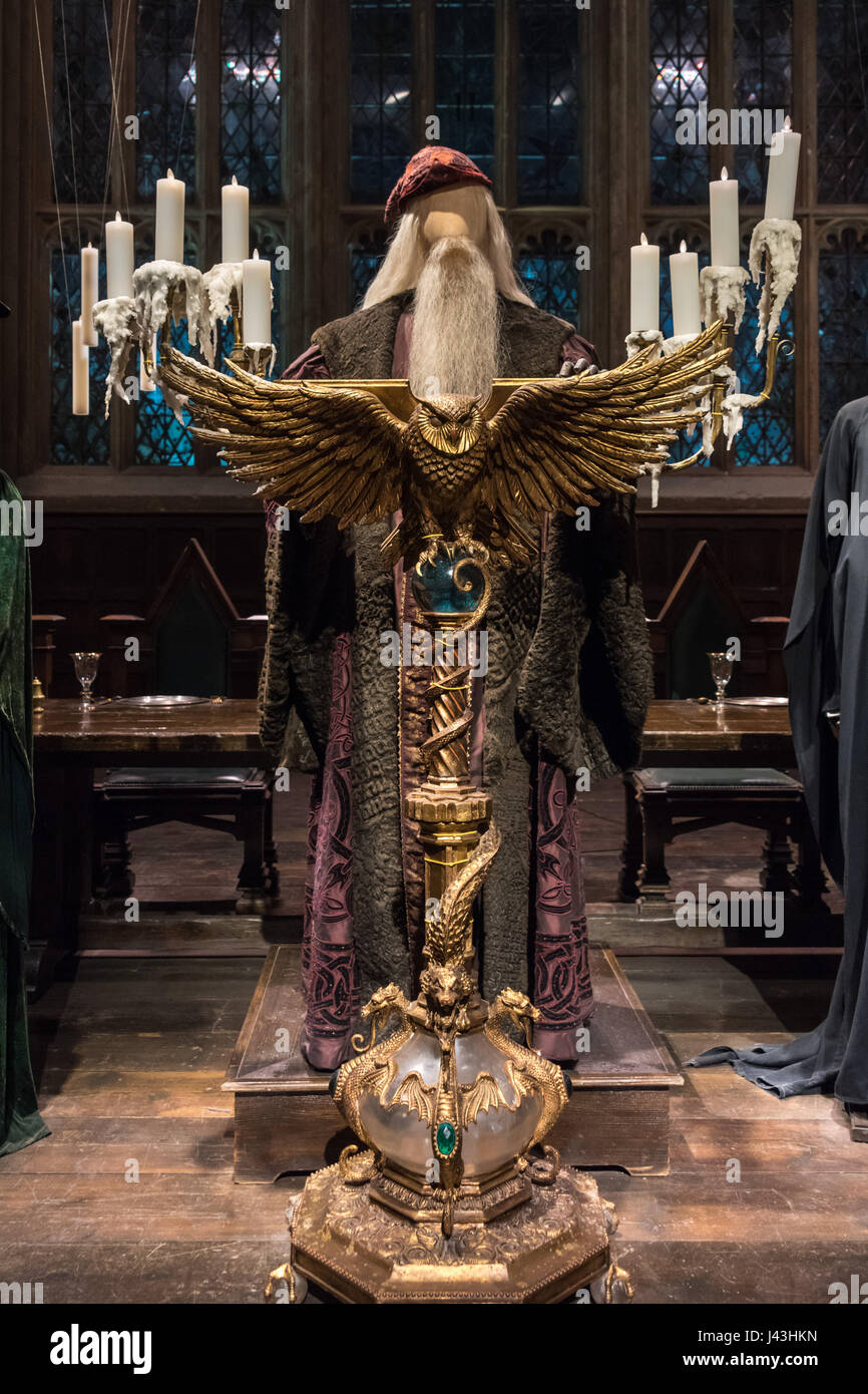 Albus Dumbledore, Eule Rednerpult, Making of Harry Potter, Warner Bros.-Studio Tour, Leavesden, London Stockfoto