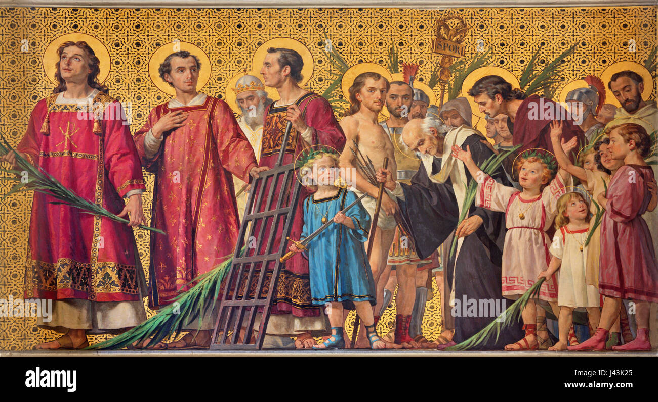 TURIN, Italien - 15. März 2017: Der symbolische Fresko des Heiligen Amartyrs in Kirche Chiesa di San Dalmazzo von Enrico Reffo (1831 – 1917). Stockfoto