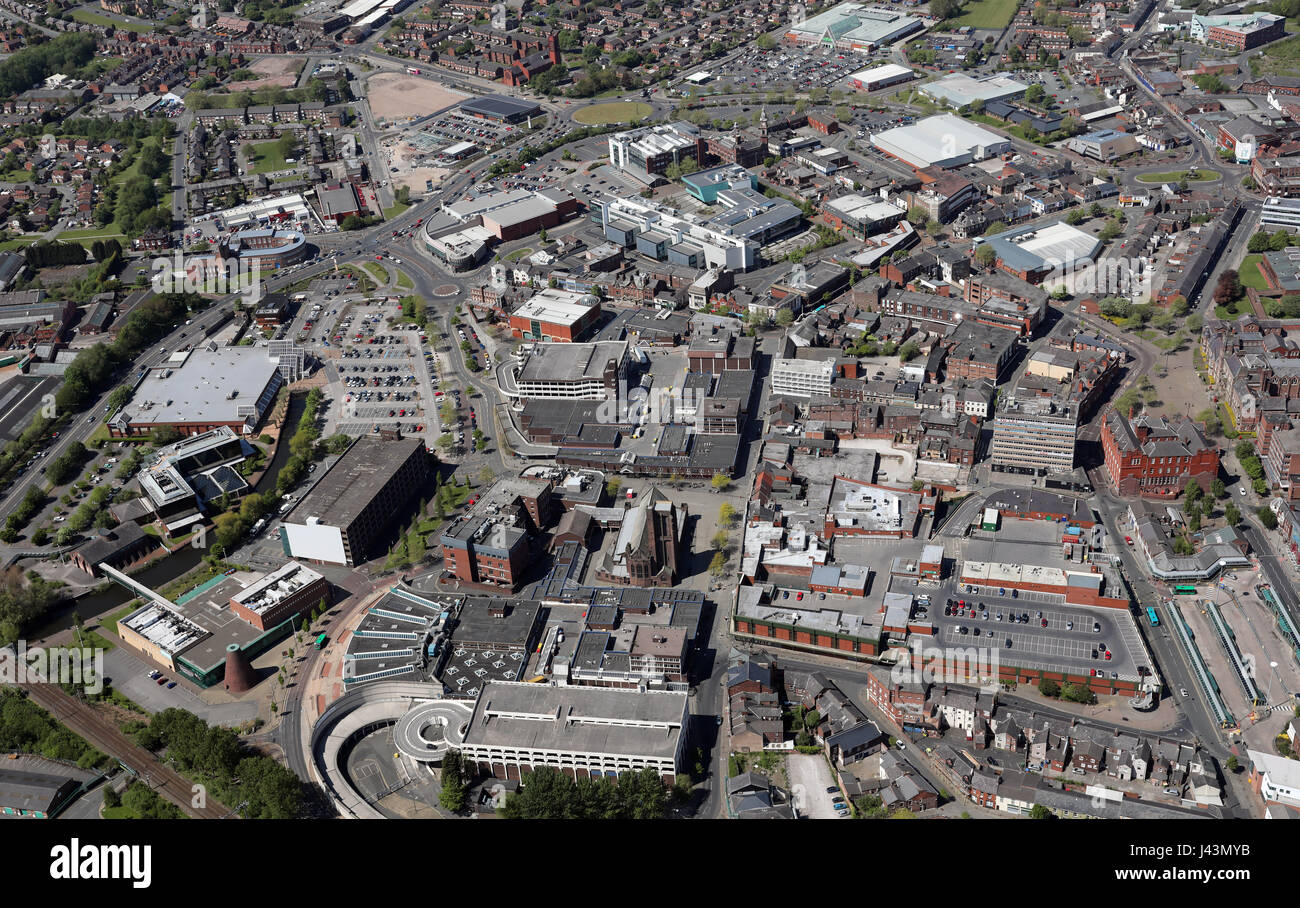 Luftaufnahme von St. Helens Town Centre, Großbritannien Stockfoto