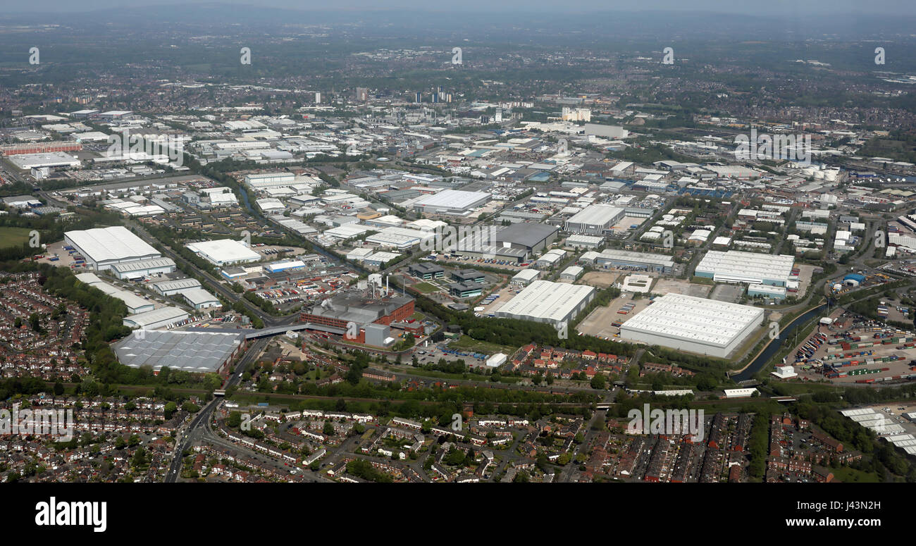 Luftaufnahme von Trafford Park Industrial Estate, Manchester, UK Stockfoto