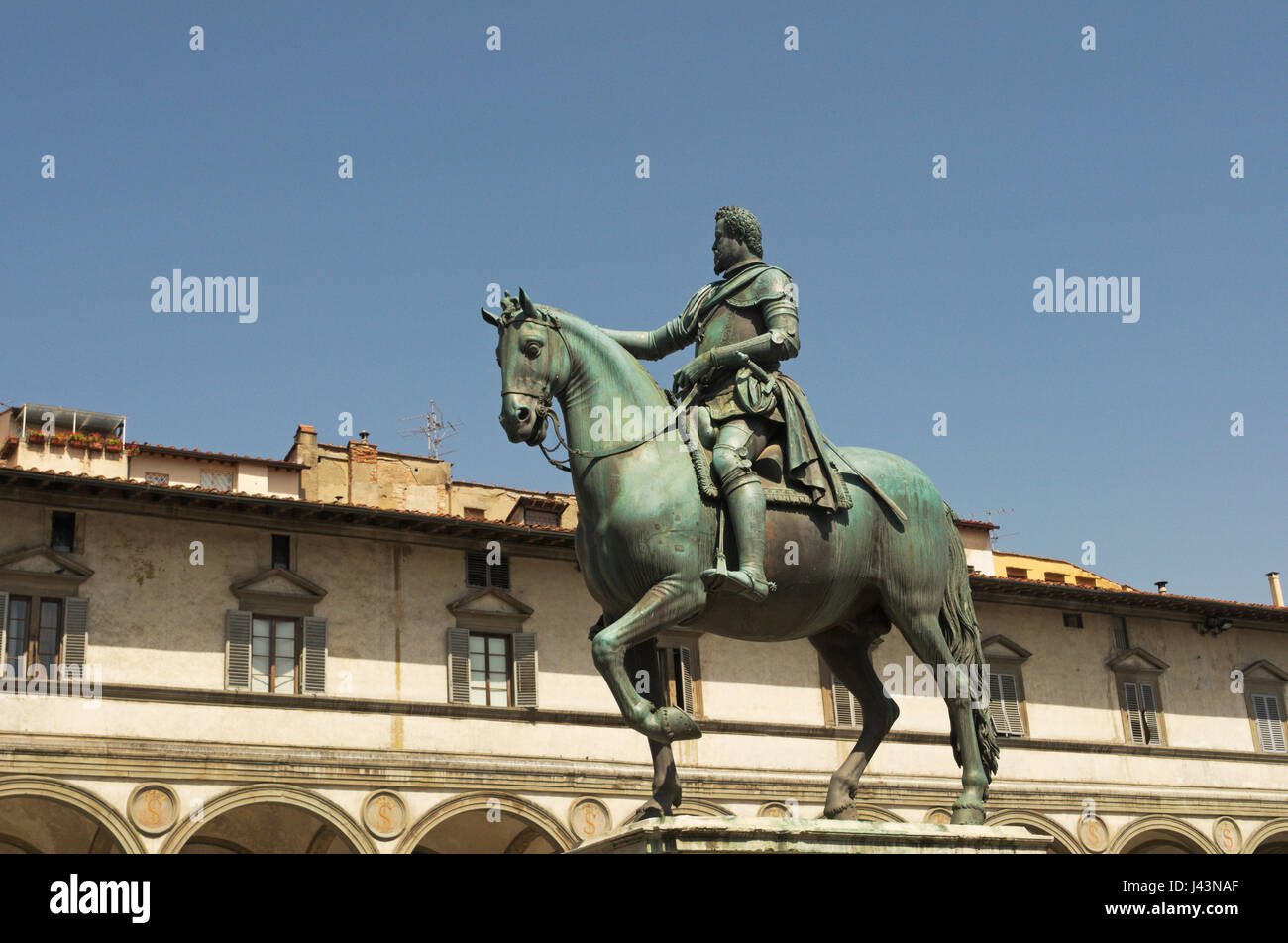 Reiterstatue von Ferdinand ich de ' Medici durch Giambologna, Piazza della Santissima Annunziata, Florenz, Italien Stockfoto