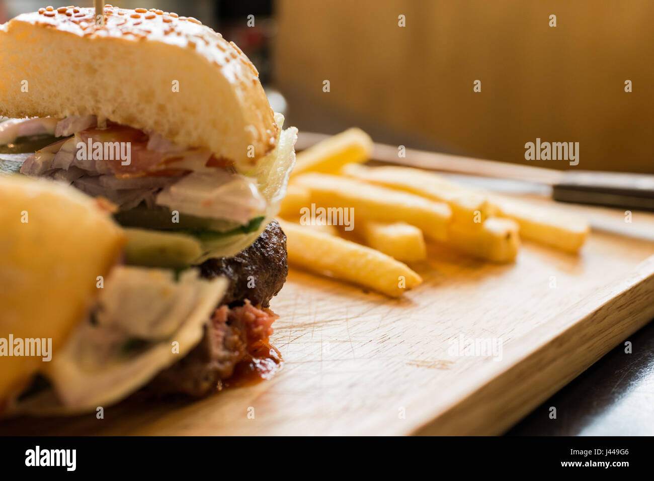 Nahaufnahme der hausgemachten Burger Stockfoto