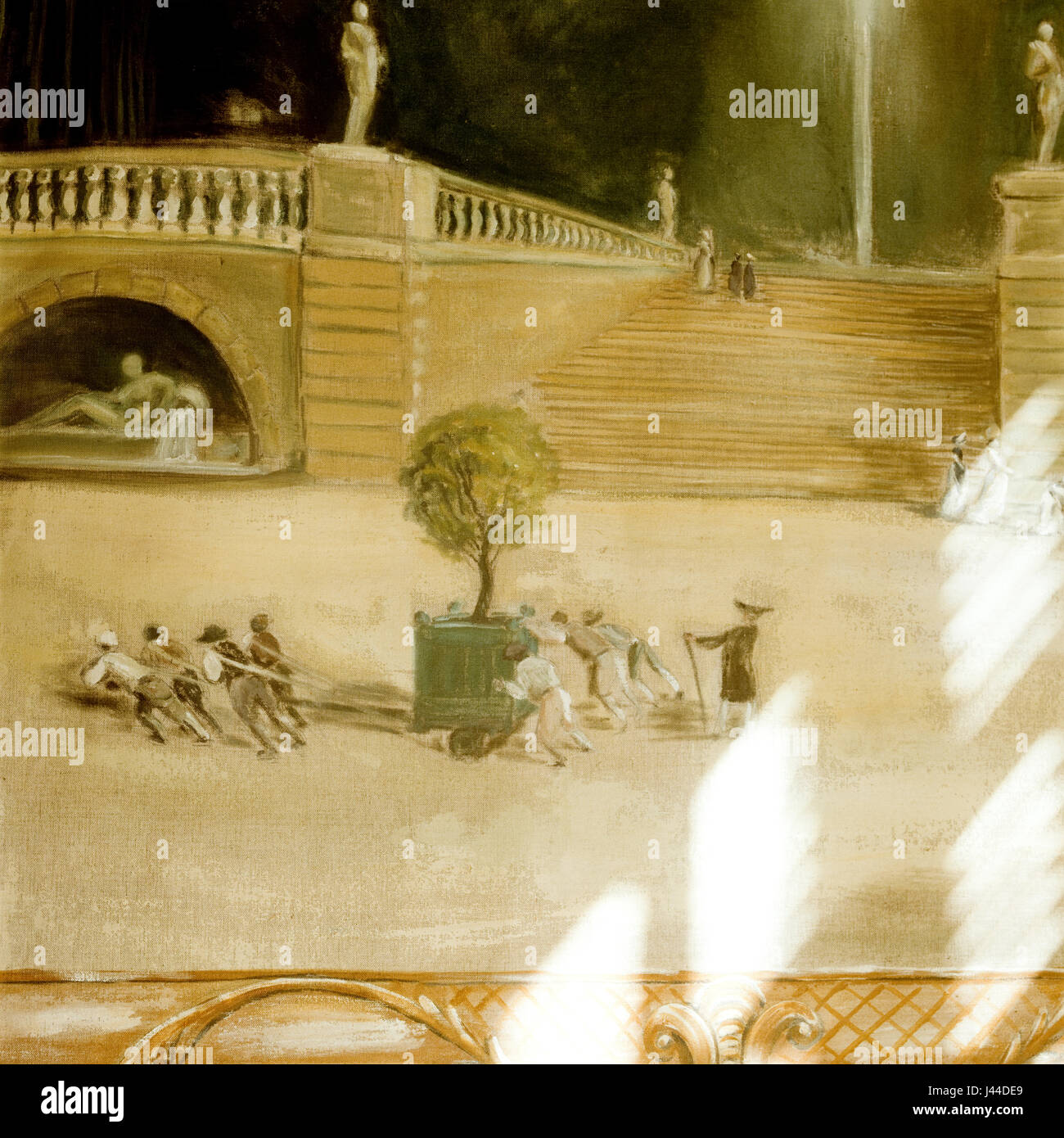 Wandbild von Menschen drängen Baum Stockfoto