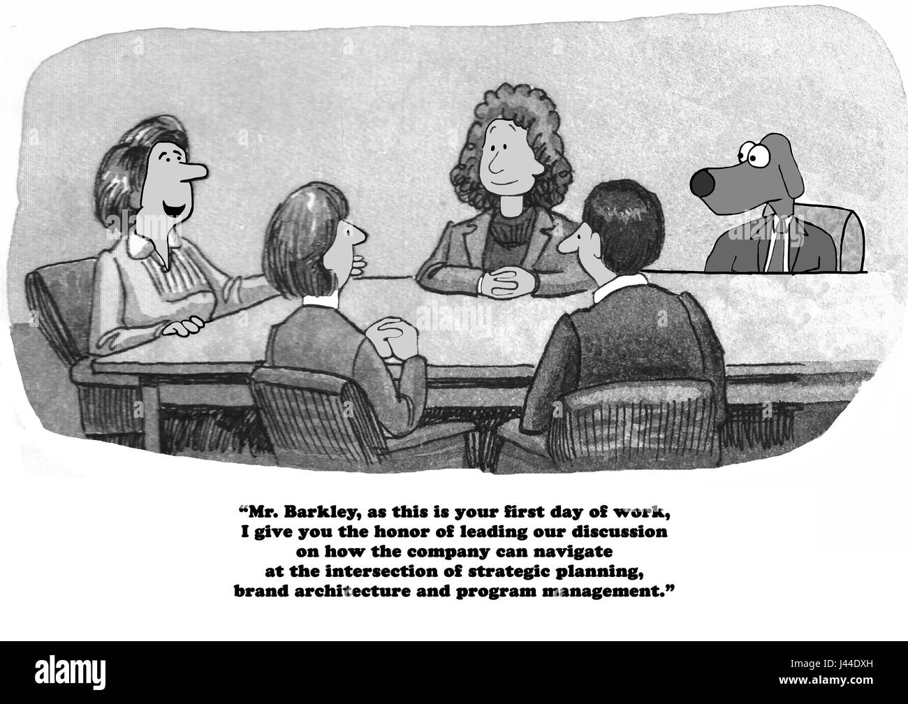 Geschäftliche Cartoon über eingeschüchtert am ersten Tag auf einen neuen Job. Stockfoto