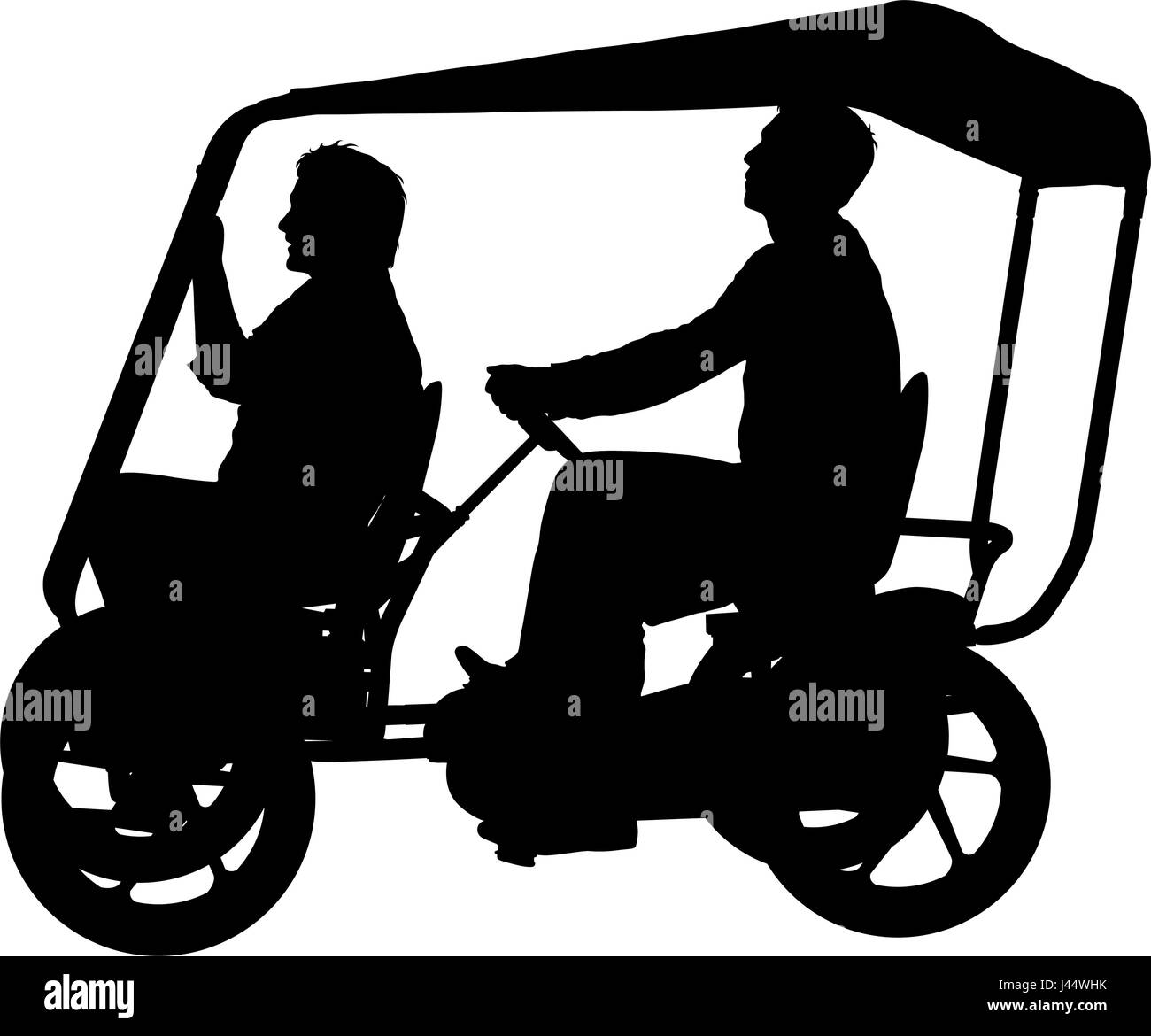 Silhouette der beiden Athleten auf Tandem-Fahrrad auf weißem Hintergrund Stock Vektor