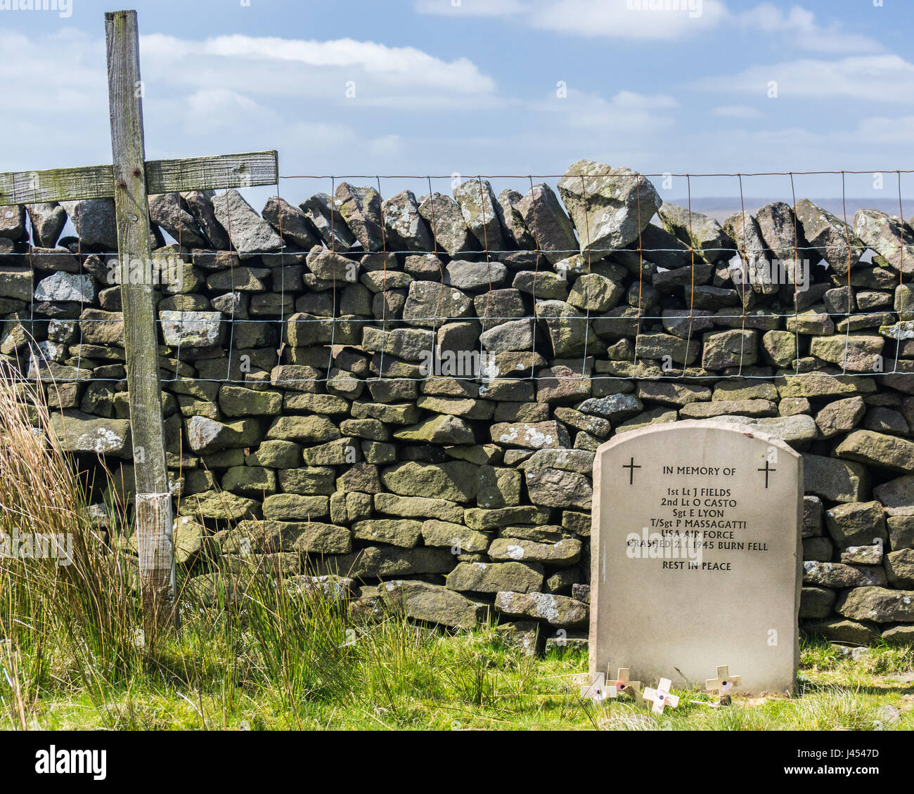 Seite der B-24J 42-100322 Flugzeuge die stürzte auf Burn fiel, Wald von Bowland auf die 01.02.1945 4 Mitglieder des 19 Crew zu töten. Stockfoto