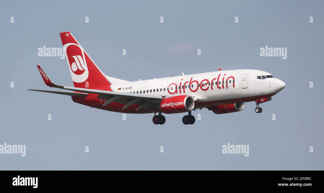 Airberlin, Airbus landet auf dem Flughafen Köln-Bonn-Deutschland Stockfoto