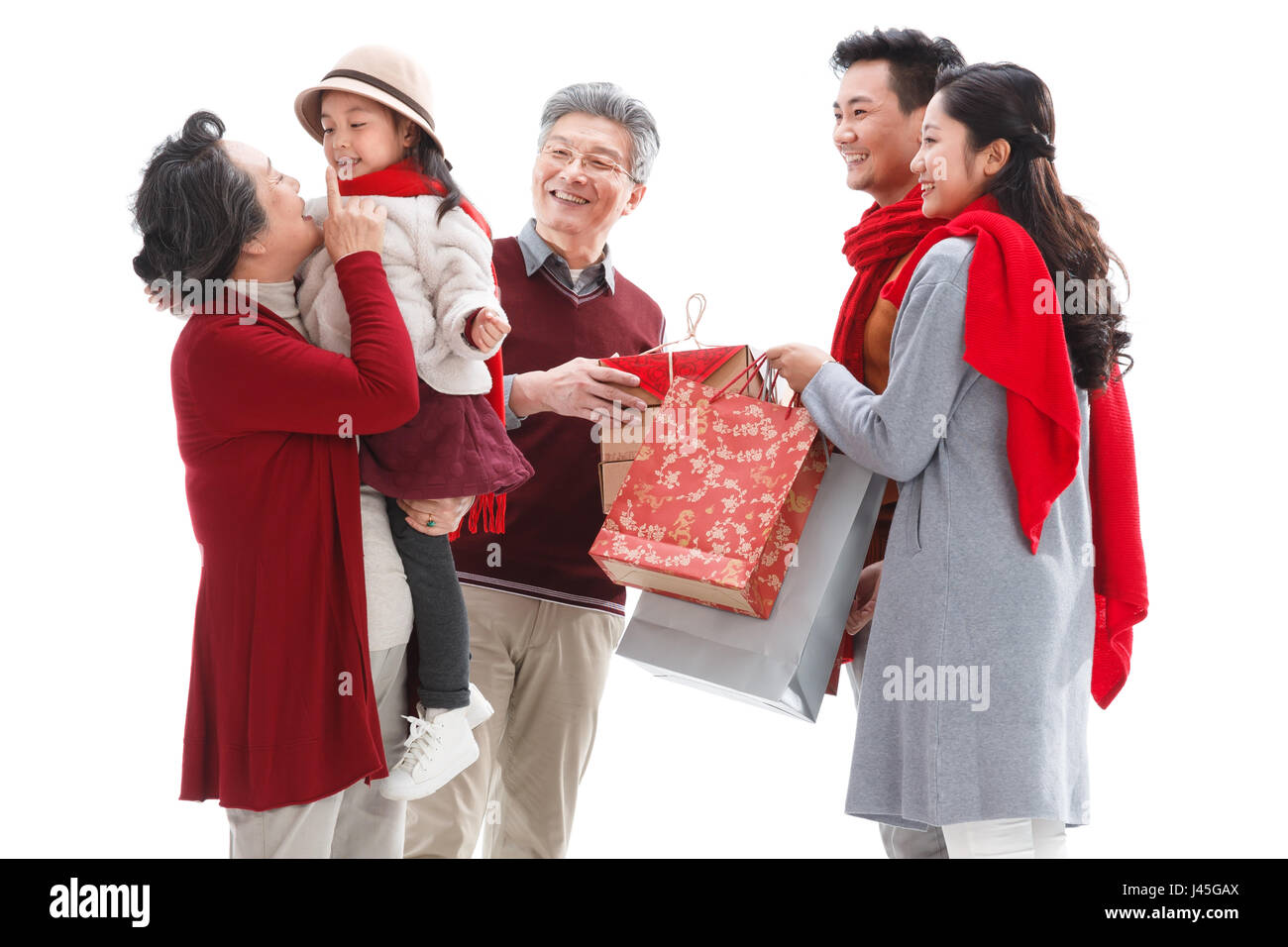 Glückliche Familien feiern das neue Jahr Stockfoto