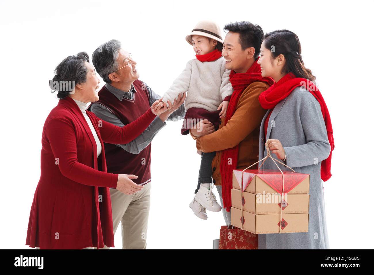 Glückliche Familien feiern das neue Jahr Stockfoto