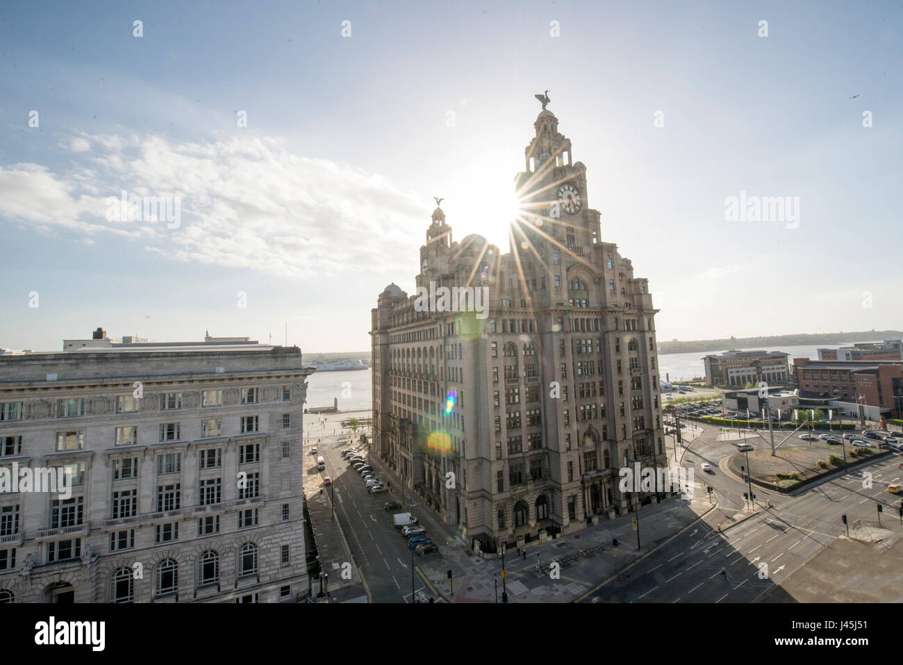 Blick von der Dachterrasse, Liver Building in Liverpool Stockfoto