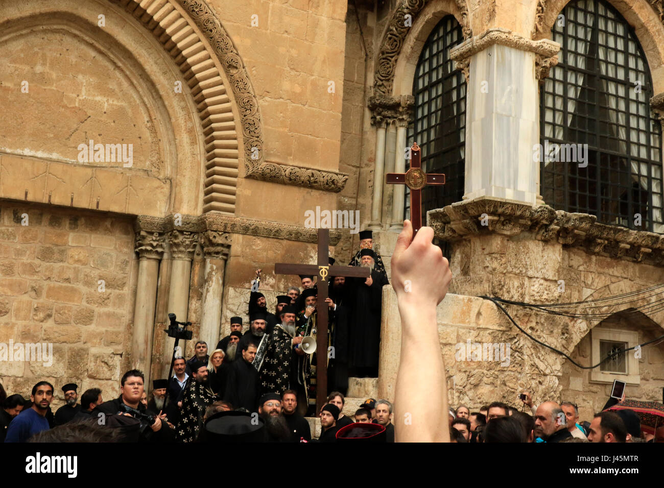 Israel, Jerusalem, Karfreitag Zeremonie in der Forcourt der Kirche des Heiligen Grabes Stockfoto