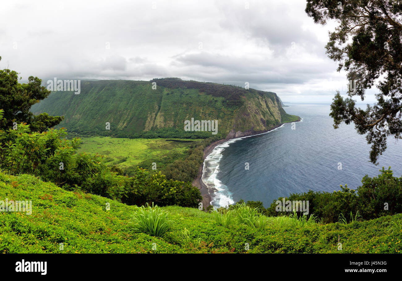 Blick über Waipio Valley auf Big Island, Hawaii, USA. Stockfoto