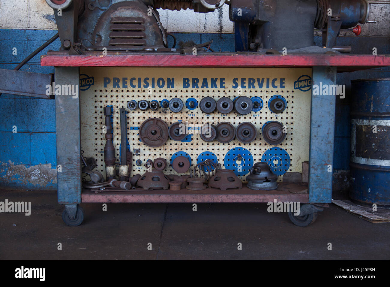 Eine Mechanik Werkzeuge weggeräumt für den Tag. Stockfoto