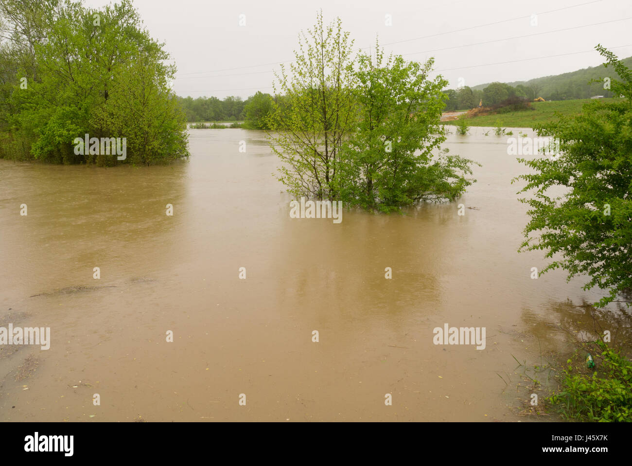 Strömen Überlauf ihre Banken verursacht durch Regentage in Oak Ridge, Tennessee Stockfoto